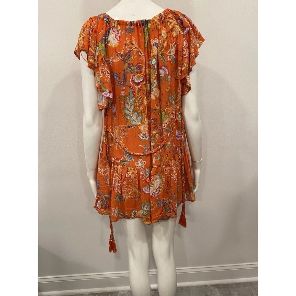Nicole Miller Dress Orange Paisley Mini Dress Beach Resort Wear Belted SZ XS - Picture 3 of 11